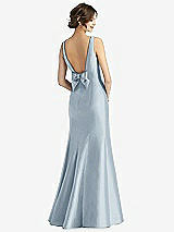 Rear View Thumbnail - Mist Sleeveless Satin Trumpet Gown with Bow at Open-Back