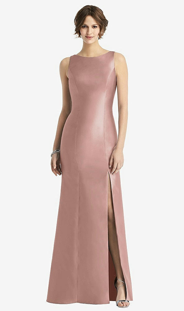 Front View - Neu Nude Sleeveless Satin Trumpet Gown with Bow at Open-Back