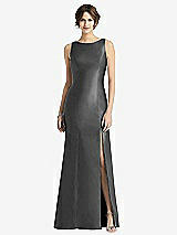 Front View Thumbnail - Pewter Sleeveless Satin Trumpet Gown with Bow at Open-Back