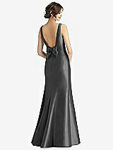Rear View Thumbnail - Pewter Sleeveless Satin Trumpet Gown with Bow at Open-Back