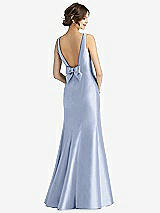 Rear View Thumbnail - Sky Blue Sleeveless Satin Trumpet Gown with Bow at Open-Back
