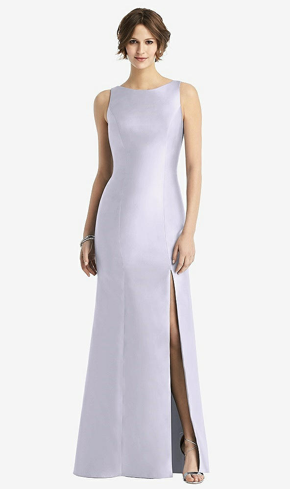 Front View - Silver Dove Sleeveless Satin Trumpet Gown with Bow at Open-Back