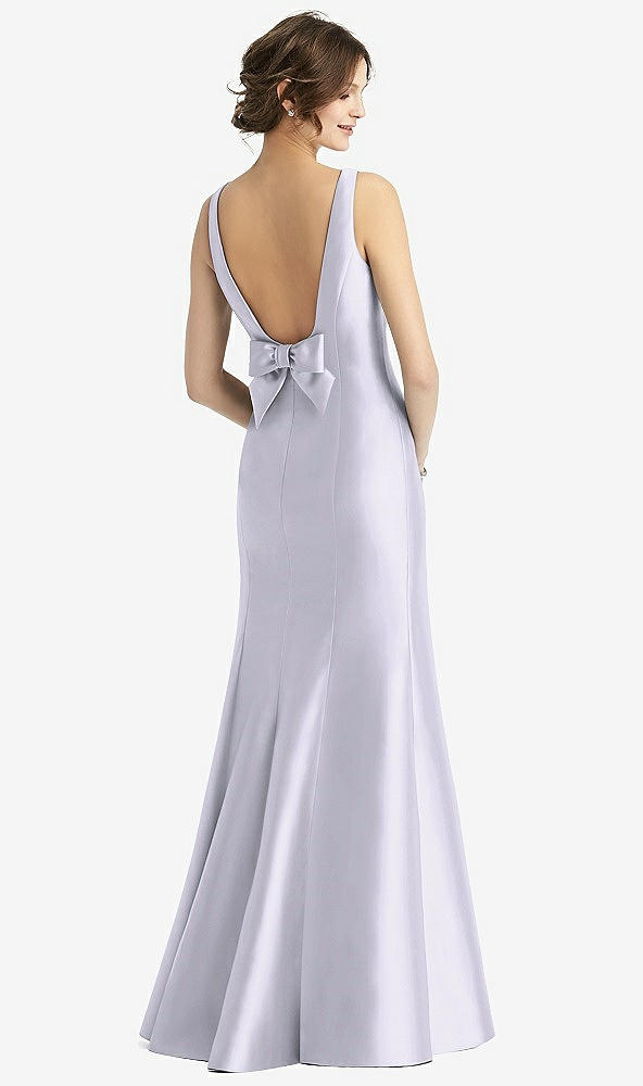 Back View - Silver Dove Sleeveless Satin Trumpet Gown with Bow at Open-Back