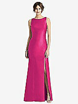 Front View Thumbnail - Think Pink Sleeveless Satin Trumpet Gown with Bow at Open-Back