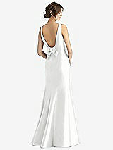 Rear View Thumbnail - White Sleeveless Satin Trumpet Gown with Bow at Open-Back
