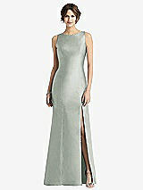 Front View Thumbnail - Willow Green Sleeveless Satin Trumpet Gown with Bow at Open-Back