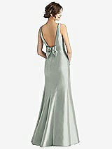 Rear View Thumbnail - Willow Green Sleeveless Satin Trumpet Gown with Bow at Open-Back