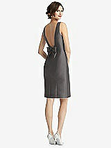 Front View Thumbnail - Caviar Gray Bow Open-Back Satin Cocktail Dress with Front Slit
