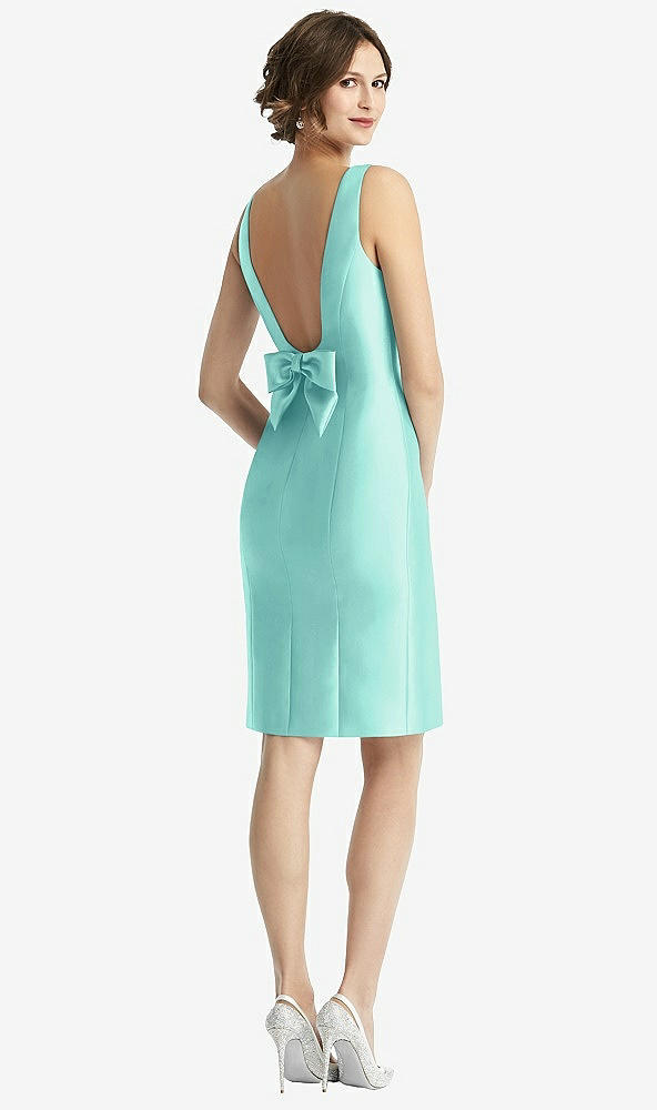 Front View - Coastal Bow Open-Back Satin Cocktail Dress with Front Slit