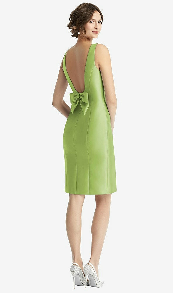 Front View - Mojito Bow Open-Back Satin Cocktail Dress with Front Slit