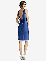 Front View Thumbnail - Classic Blue Bow Open-Back Satin Cocktail Dress with Front Slit