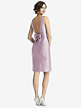 Front View Thumbnail - Suede Rose Bow Open-Back Satin Cocktail Dress with Front Slit