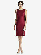 Rear View Thumbnail - Burgundy Bow Open-Back Satin Cocktail Dress with Front Slit