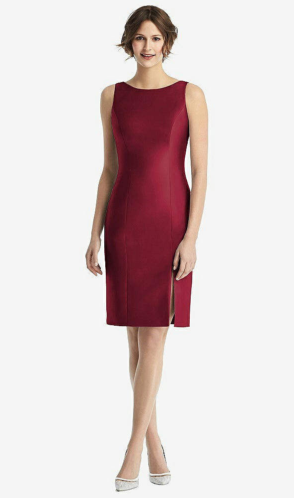 Back View - Burgundy Bow Open-Back Satin Cocktail Dress with Front Slit