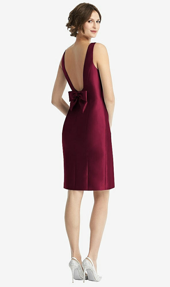Front View - Cabernet Bow Open-Back Satin Cocktail Dress with Front Slit