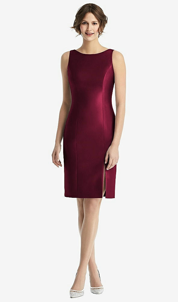 Back View - Cabernet Bow Open-Back Satin Cocktail Dress with Front Slit