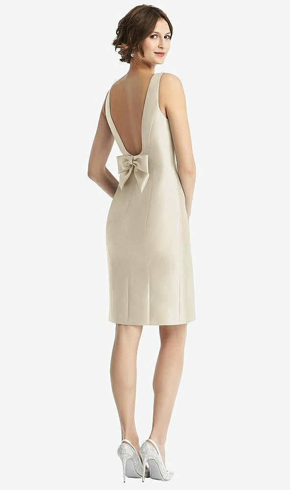 Front View - Champagne Bow Open-Back Satin Cocktail Dress with Front Slit