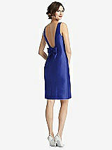 Front View Thumbnail - Cobalt Blue Bow Open-Back Satin Cocktail Dress with Front Slit