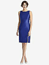 Rear View Thumbnail - Cobalt Blue Bow Open-Back Satin Cocktail Dress with Front Slit