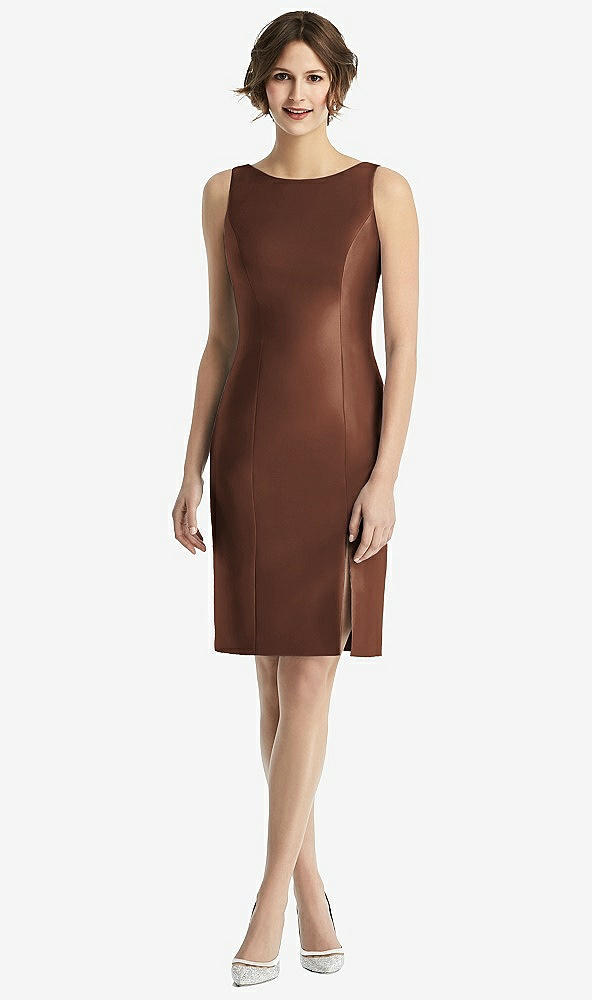 Back View - Cognac Bow Open-Back Satin Cocktail Dress with Front Slit