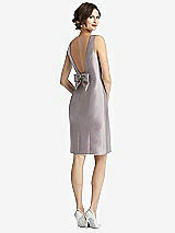 Front View Thumbnail - Cashmere Gray Bow Open-Back Satin Cocktail Dress with Front Slit