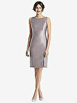Rear View Thumbnail - Cashmere Gray Bow Open-Back Satin Cocktail Dress with Front Slit