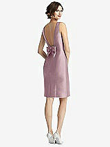 Front View Thumbnail - Dusty Rose Bow Open-Back Satin Cocktail Dress with Front Slit