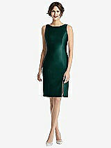 Rear View Thumbnail - Evergreen Bow Open-Back Satin Cocktail Dress with Front Slit