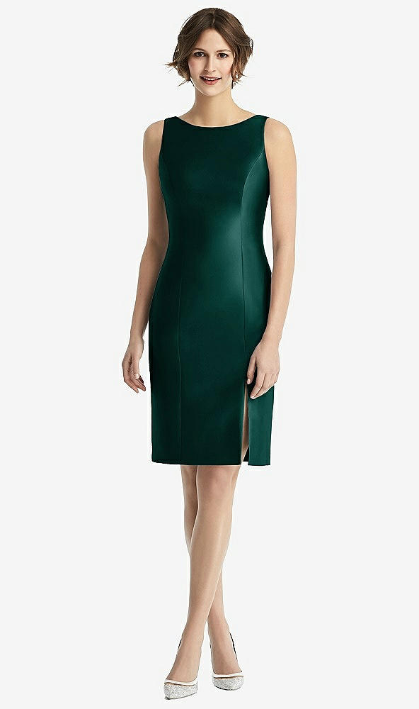Back View - Evergreen Bow Open-Back Satin Cocktail Dress with Front Slit