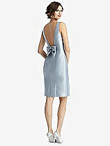 Front View Thumbnail - French Blue Bow Open-Back Satin Cocktail Dress with Front Slit