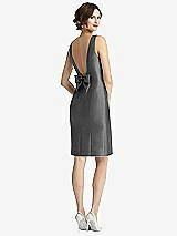 Front View Thumbnail - Gunmetal Bow Open-Back Satin Cocktail Dress with Front Slit