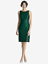 Rear View Thumbnail - Hunter Green Bow Open-Back Satin Cocktail Dress with Front Slit