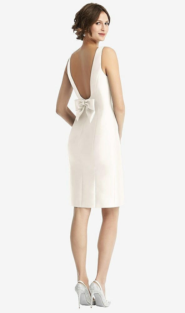 Front View - Ivory Bow Open-Back Satin Cocktail Dress with Front Slit
