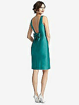 Front View Thumbnail - Jade Bow Open-Back Satin Cocktail Dress with Front Slit