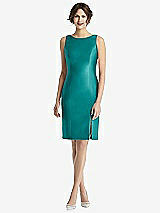 Rear View Thumbnail - Jade Bow Open-Back Satin Cocktail Dress with Front Slit
