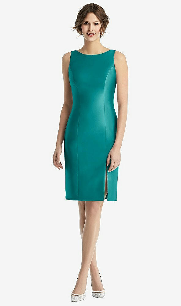Back View - Jade Bow Open-Back Satin Cocktail Dress with Front Slit