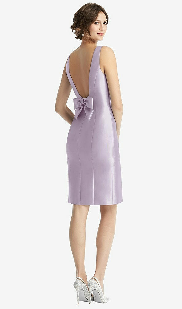 Front View - Lilac Haze Bow Open-Back Satin Cocktail Dress with Front Slit