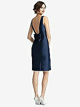 Front View Thumbnail - Midnight Navy Bow Open-Back Satin Cocktail Dress with Front Slit