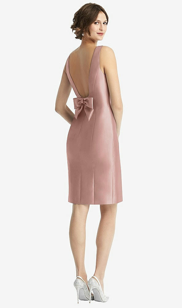Front View - Neu Nude Bow Open-Back Satin Cocktail Dress with Front Slit