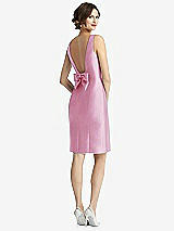 Front View Thumbnail - Powder Pink Bow Open-Back Satin Cocktail Dress with Front Slit