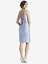 Front View Thumbnail - Sky Blue Bow Open-Back Satin Cocktail Dress with Front Slit