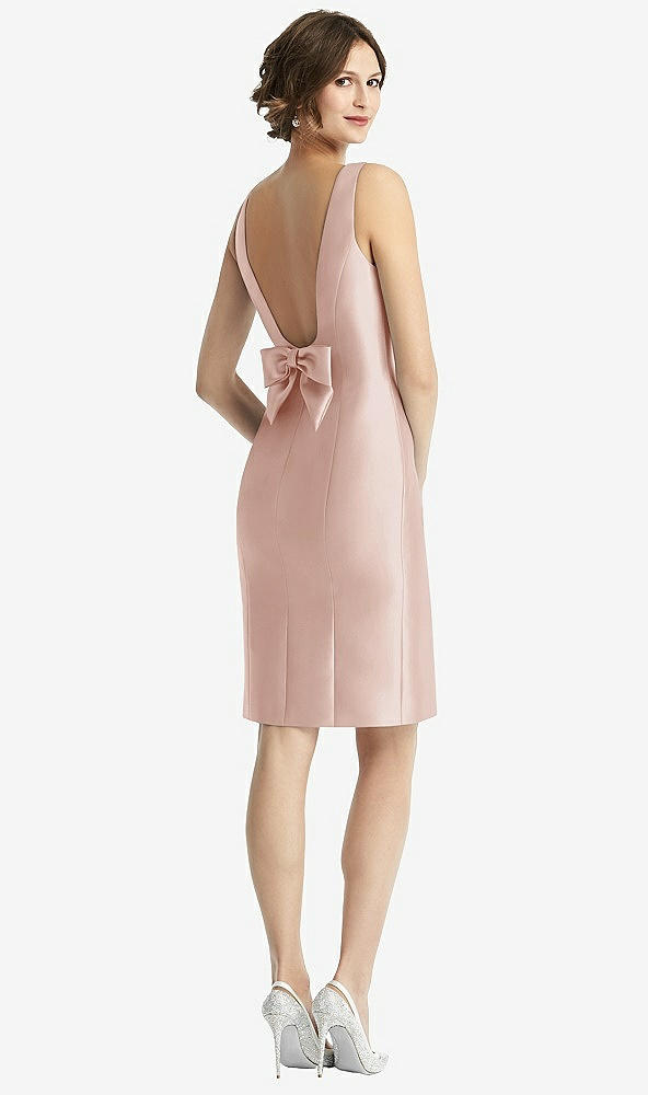 Front View - Toasted Sugar Bow Open-Back Satin Cocktail Dress with Front Slit