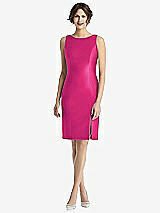 Rear View Thumbnail - Think Pink Bow Open-Back Satin Cocktail Dress with Front Slit