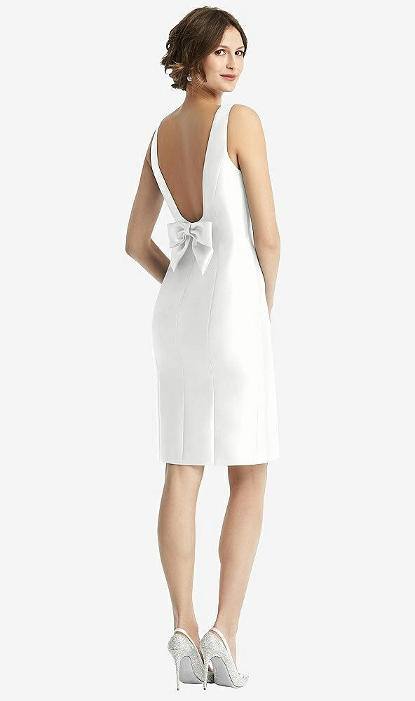 Front View - White Bow Open-Back Satin Cocktail Dress with Front Slit