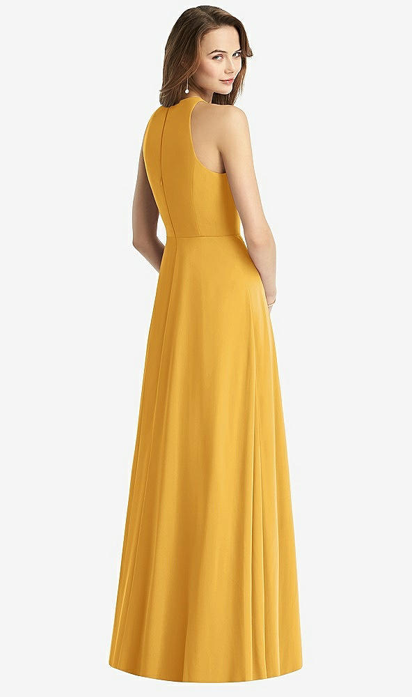 Back View - NYC Yellow Sleeveless Halter Chiffon Maxi Dress