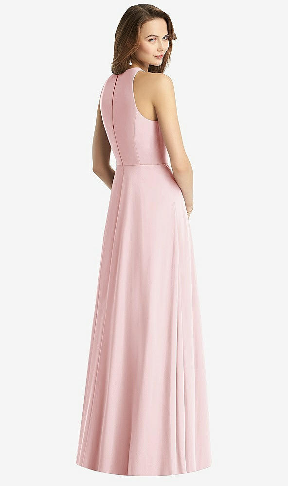 Back View - Ballet Pink Sleeveless Halter Chiffon Maxi Dress
