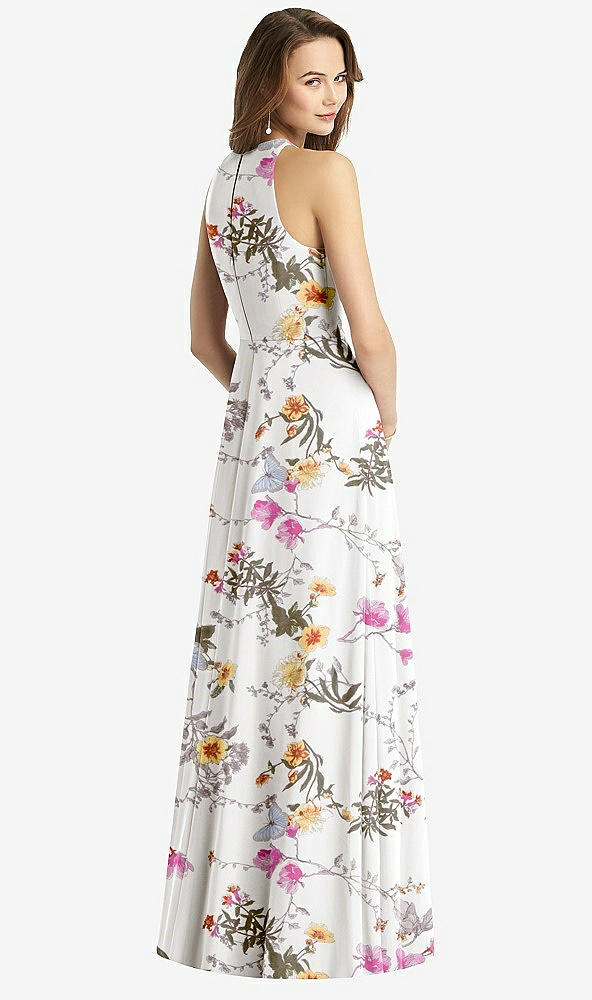 Back View - Butterfly Botanica Ivory Sleeveless Halter Chiffon Maxi Dress
