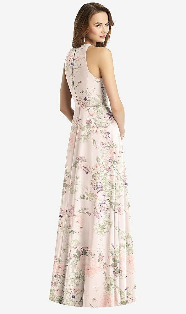 Back View - Blush Garden Sleeveless Halter Chiffon Maxi Dress