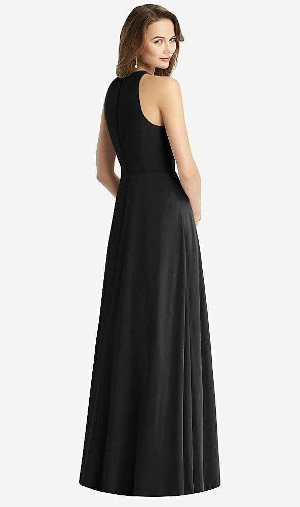 Back View - Black Sleeveless Halter Chiffon Maxi Dress