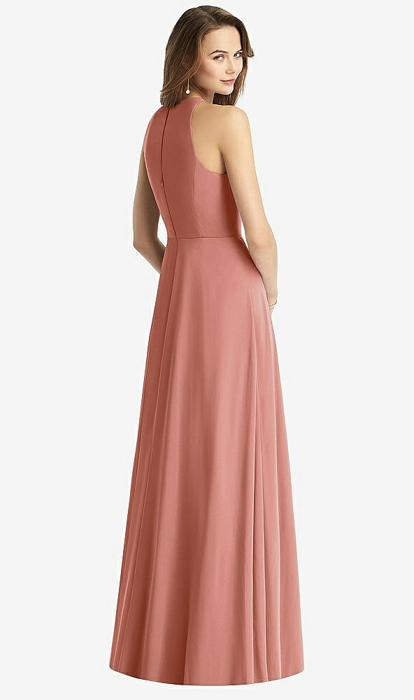Back View - Desert Rose Sleeveless Halter Chiffon Maxi Dress